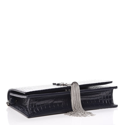 Saint Laurent Calfskin Crocodile Embossed Kate Monogram Tassel Chain Wallet Deep Marine 4 of 9