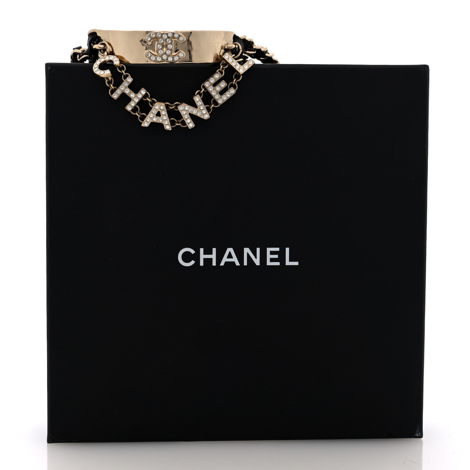 Chanel Crystal Lambskin CC Logo Choker Gold Black 5 of 5