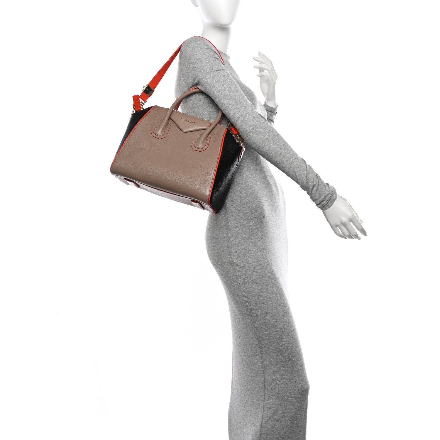 Givenchy Sugar Grained Goatskin Small Tri-Color Antigona Taupe Black Orange 2 of 13