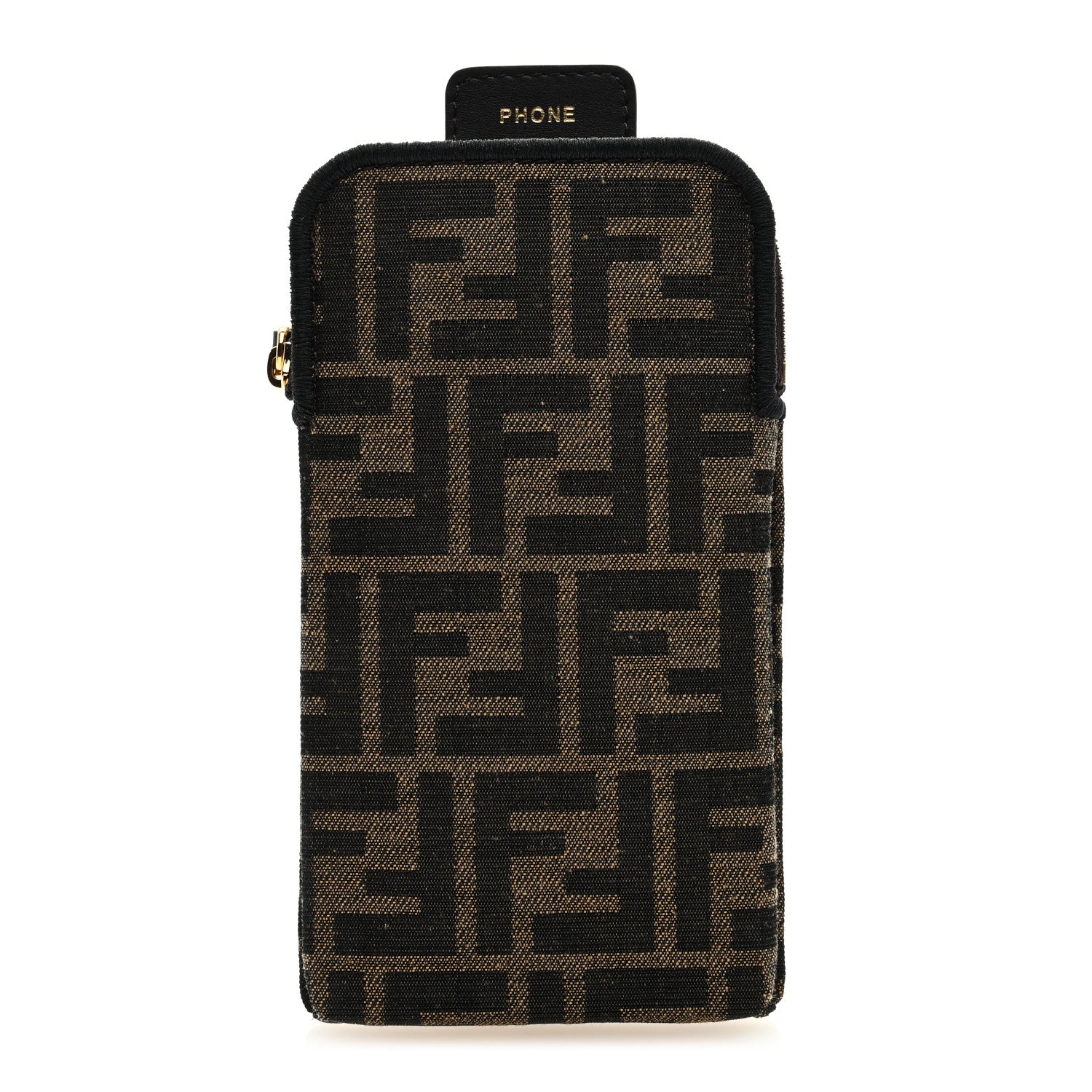Fendi Fabric Jacquard FF 1974 Cell Pocket Strap You Case Tobacco Moro Black 1 of 7