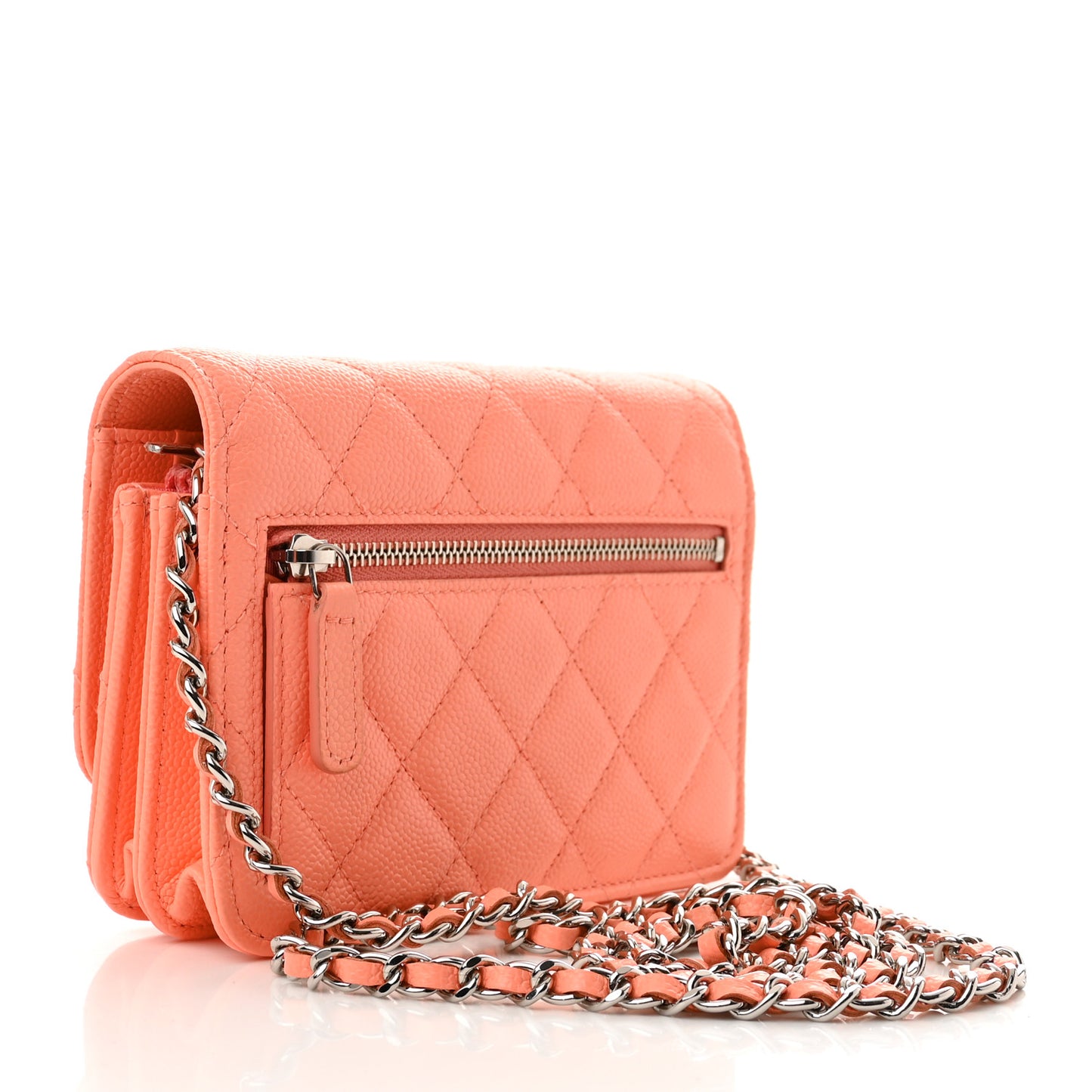 Caviar Quilted Mini Wallet On Chain WOC Coral