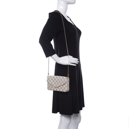 Louis Vuitton Damier Azur Pochette Felicie Chain Wallet Rose Ballerine 2 of 12