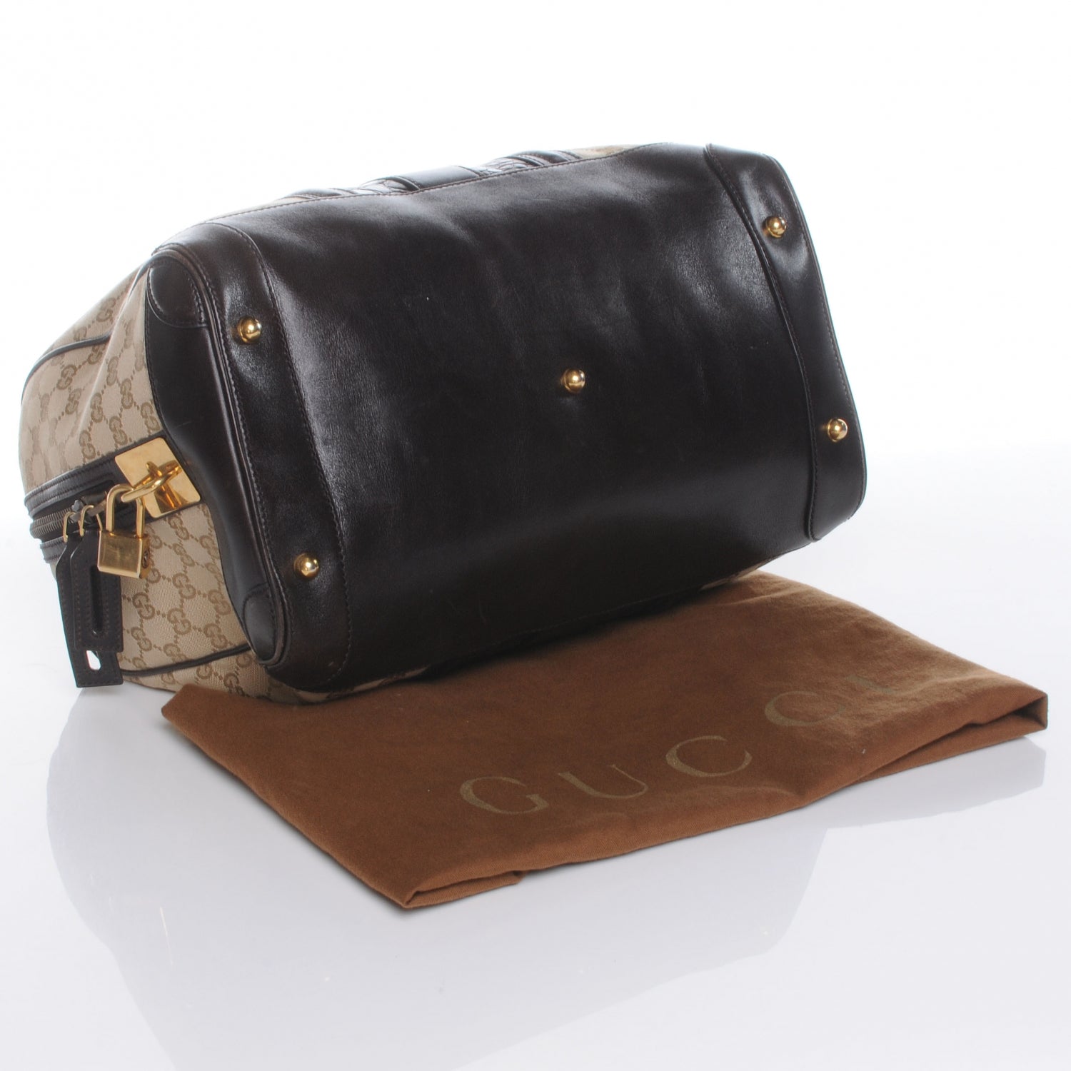 Gucci Monogram Crocodile Web Large Secret Boston Dark Brown 4 of 7