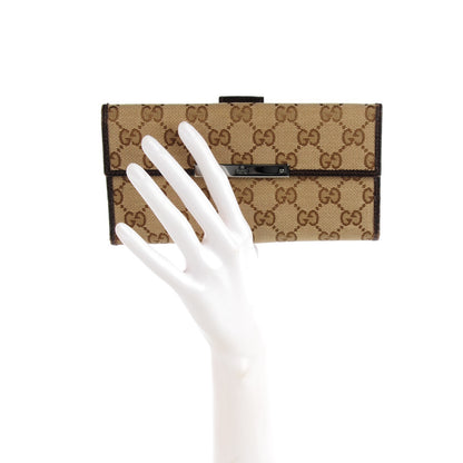 Gucci Monogram Metal Bar Continental Flap Wallet Beige Ebony Dark Brown 2 of 7