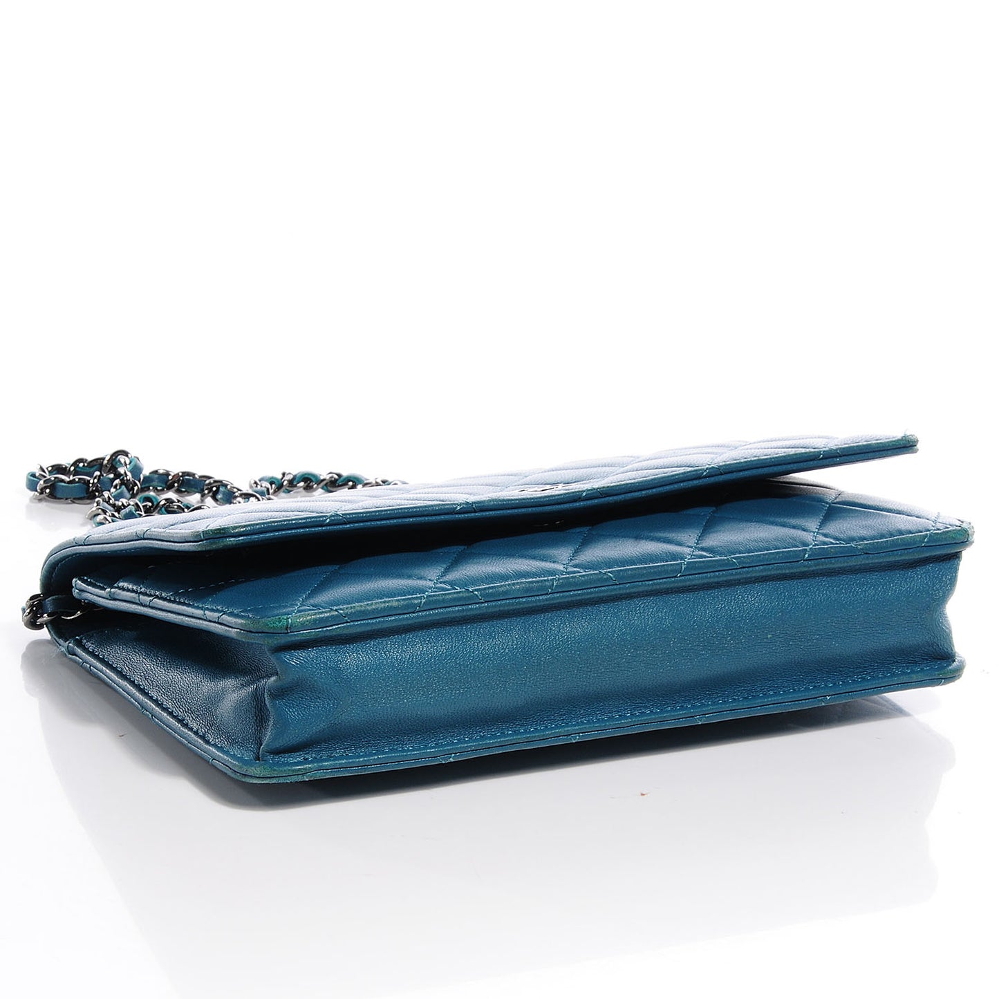 Lambskin Quilted Wallet On Chain WOC Turquoise