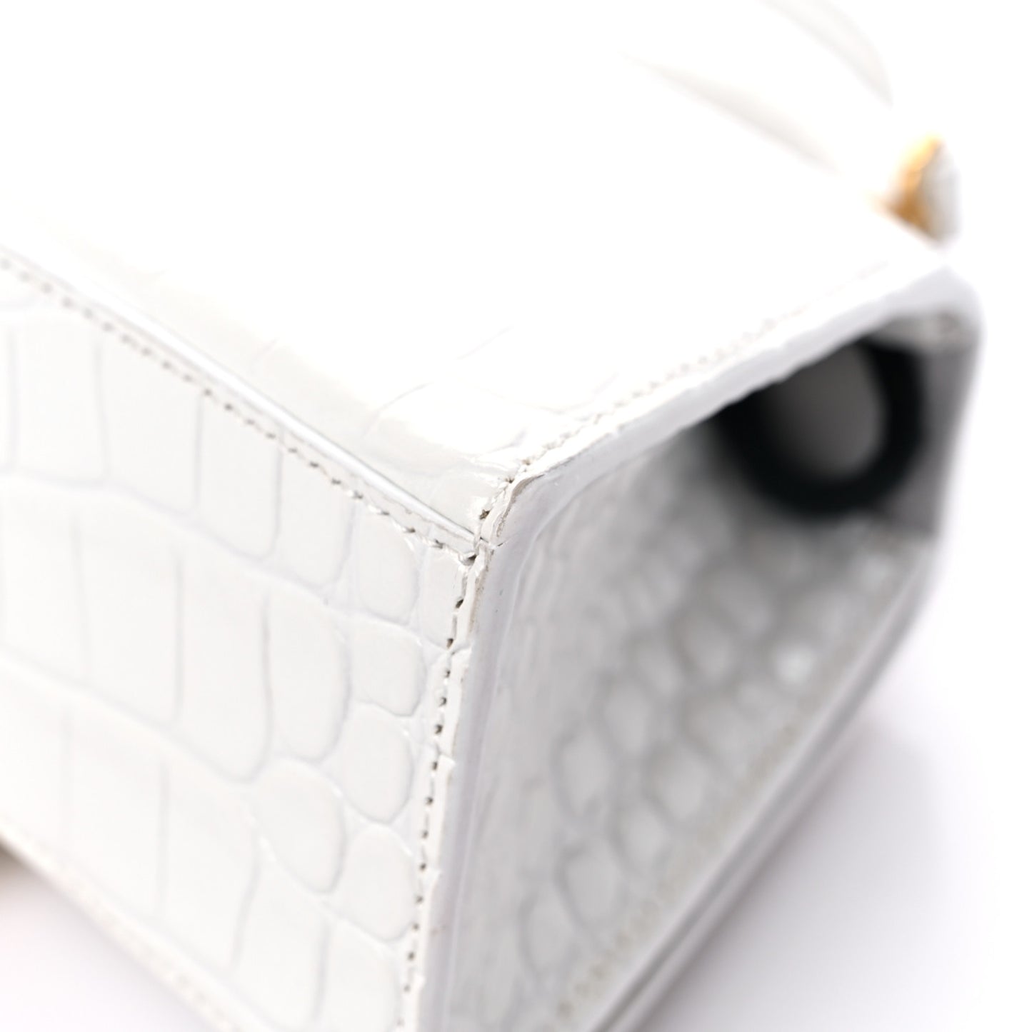 Shiny Calfskin Crocodile Embossed Hourglass Top Handle Bag XS White