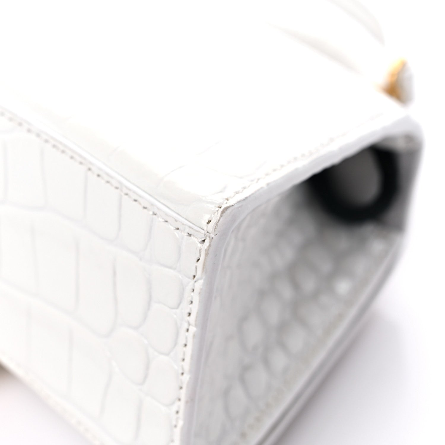 Balenciaga Shiny Calfskin Crocodile Embossed Hourglass Top Handle Bag XS White 11 of 13