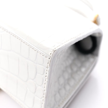 Balenciaga Shiny Calfskin Crocodile Embossed Hourglass Top Handle Bag XS White 11 of 13