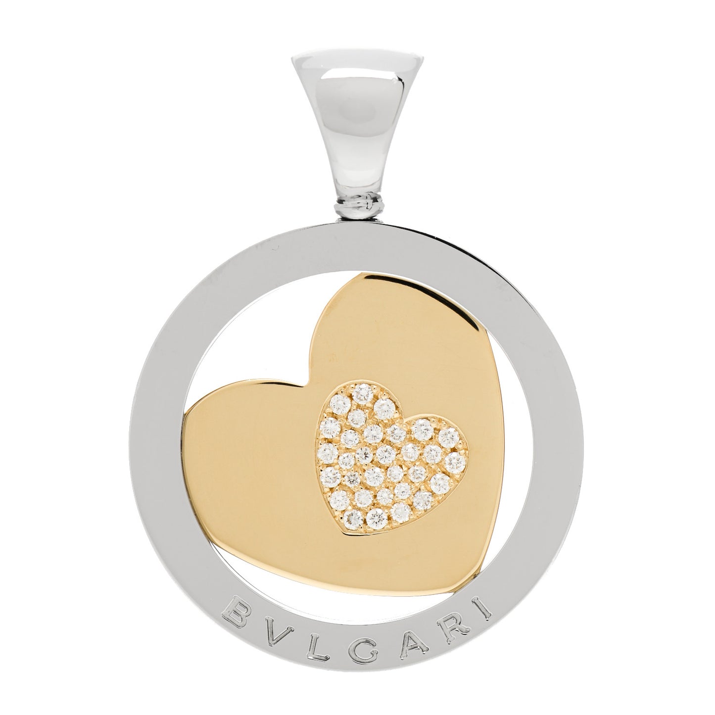 Stainless Steel 18K Yellow Gold Diamond Tondo Heart Pendant