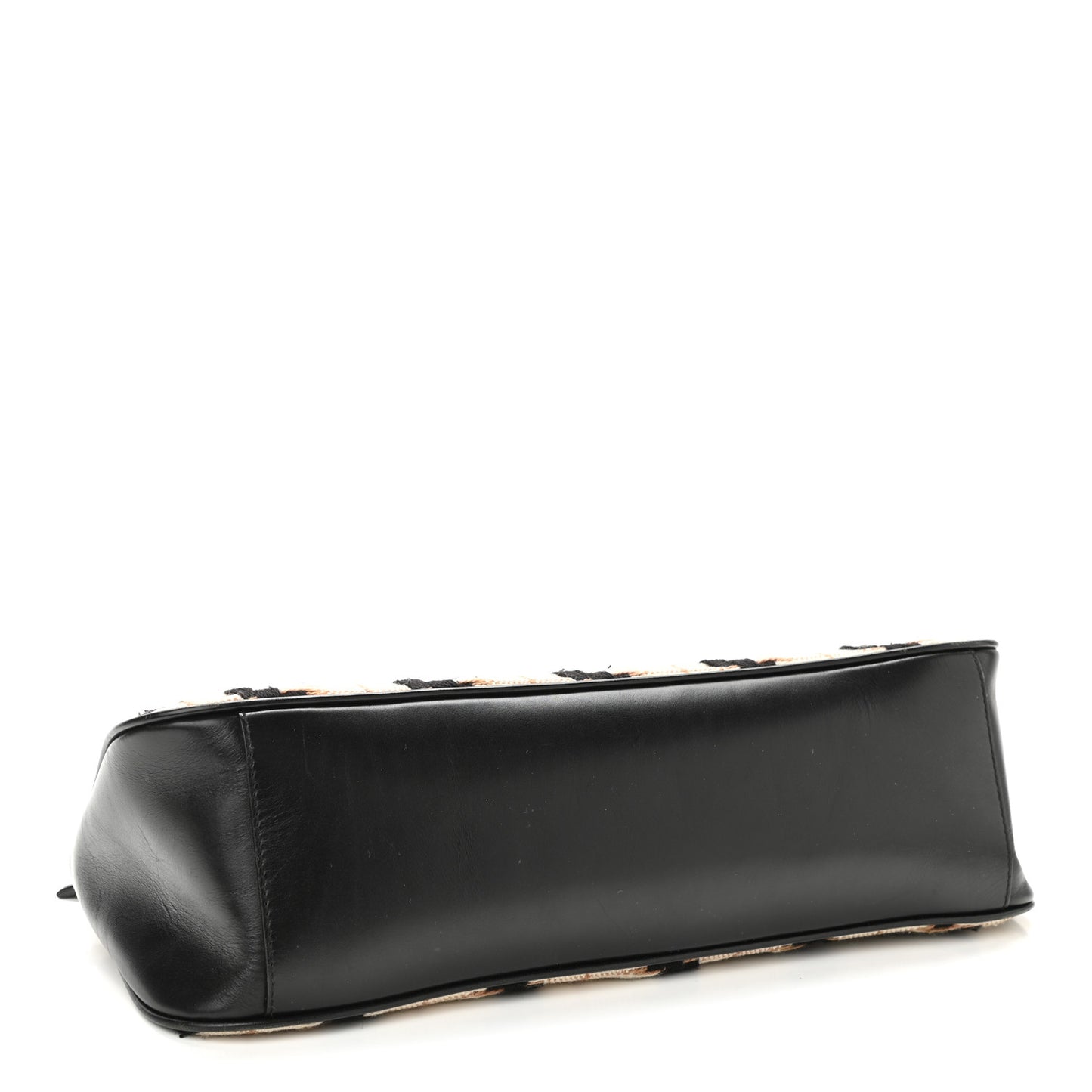 Wool Calfskin Houndstooth Top Handle Bag Black White