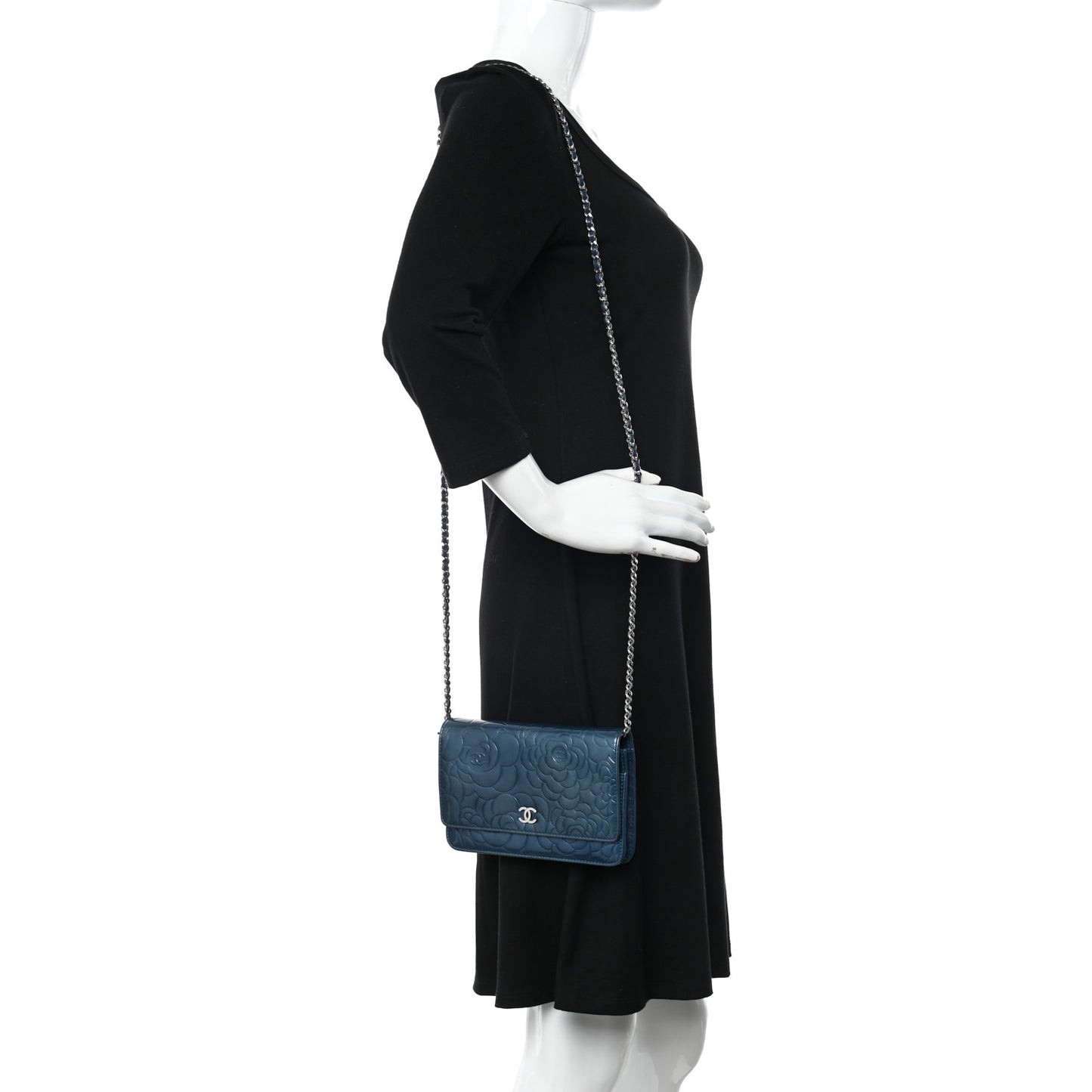 Patent Camellia Wallet on Chain WOC Royal Blue