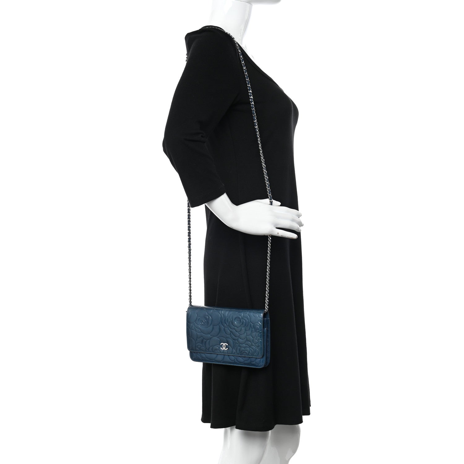 Chanel Patent Camellia Wallet on Chain WOC Royal Blue 2 of 11
