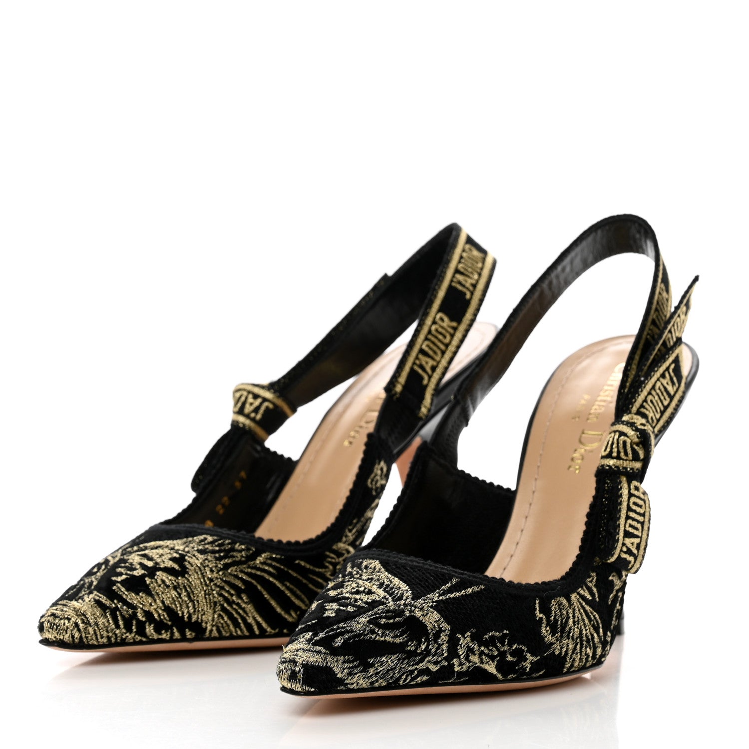 Christian Dior Lurex Ribbon Embroidered J'Adior Slingback 100mm Pumps 37 Black Gold 3 of 9