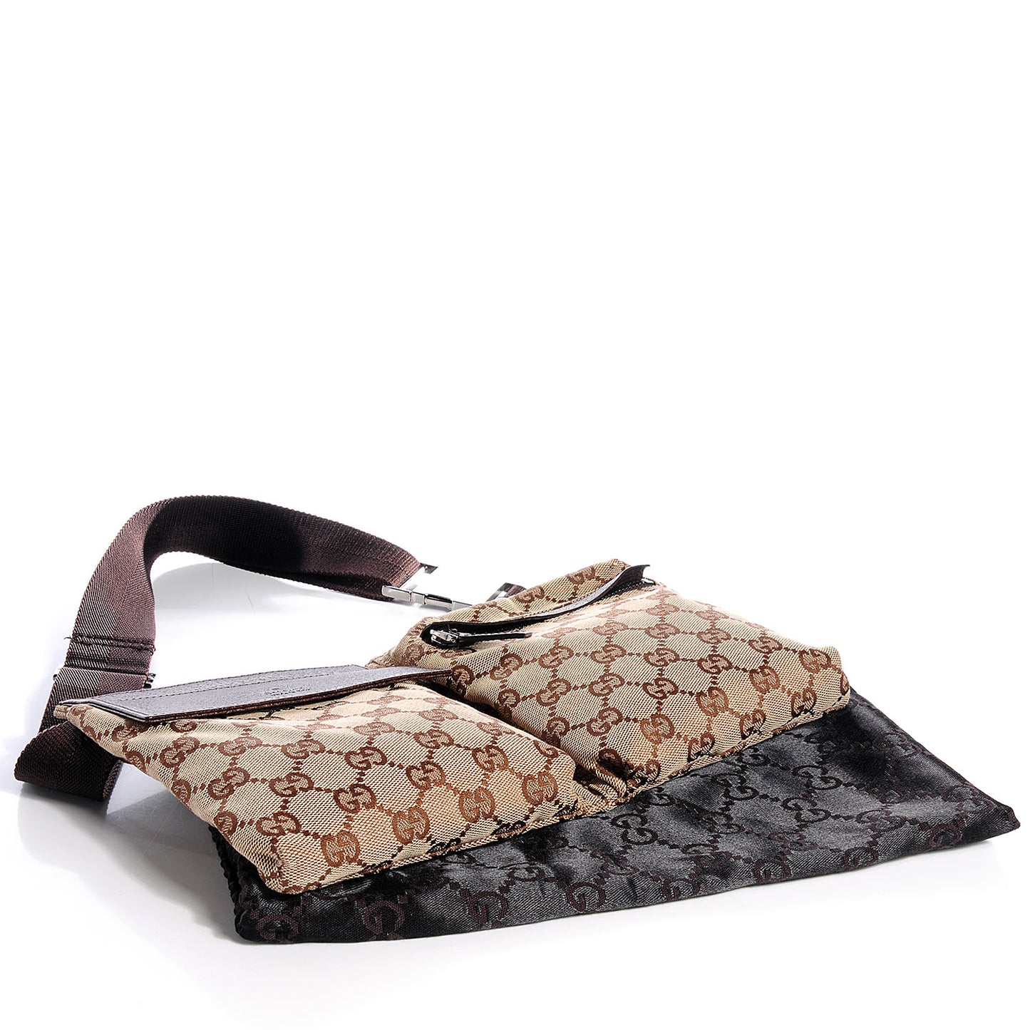 GG Monogram Double Pocket Belt Bag Dark Brown