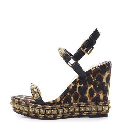Christian Louboutin Nappa Silk Leopard Pira Ryad 110 Wedge Sandals 36 Black Marron 1 of 9