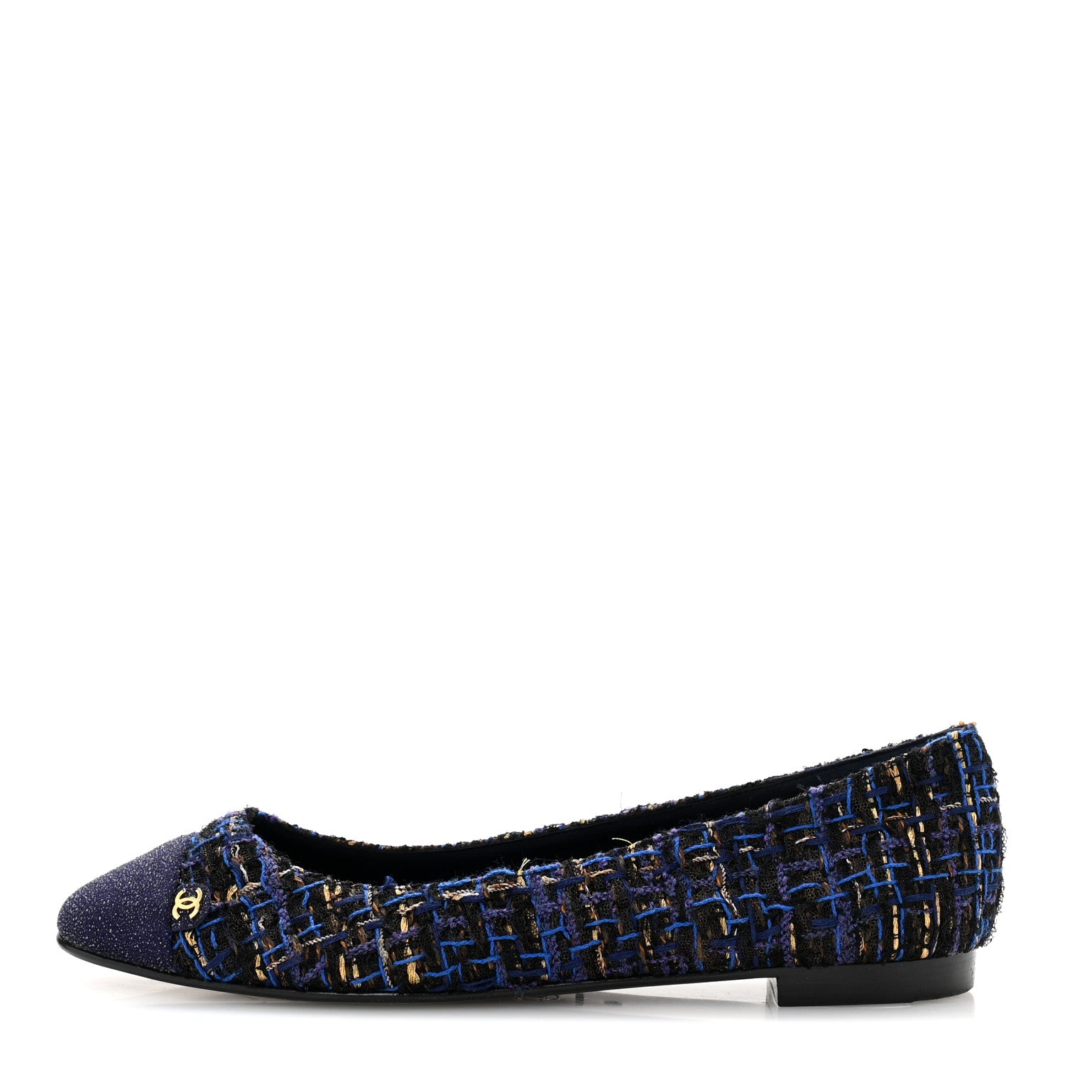 Chanel Tweed Lambskin Cap Toe Ballerina Flats 40 Navy Blue Black 1 of 10
