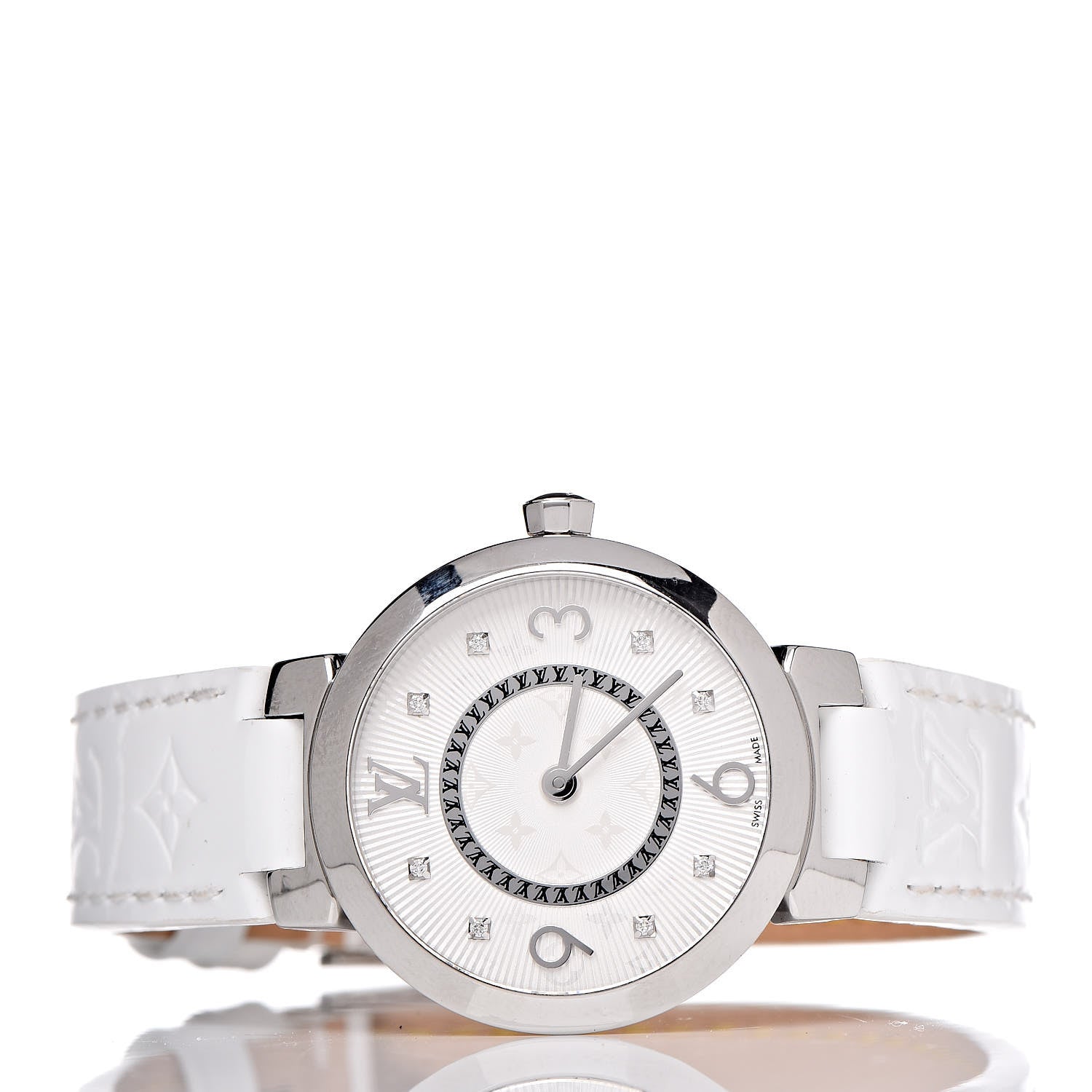 Louis Vuitton Stainless Steel Vernis Diamond 28mm Tambour Slim Quartz Watch 3 of 11