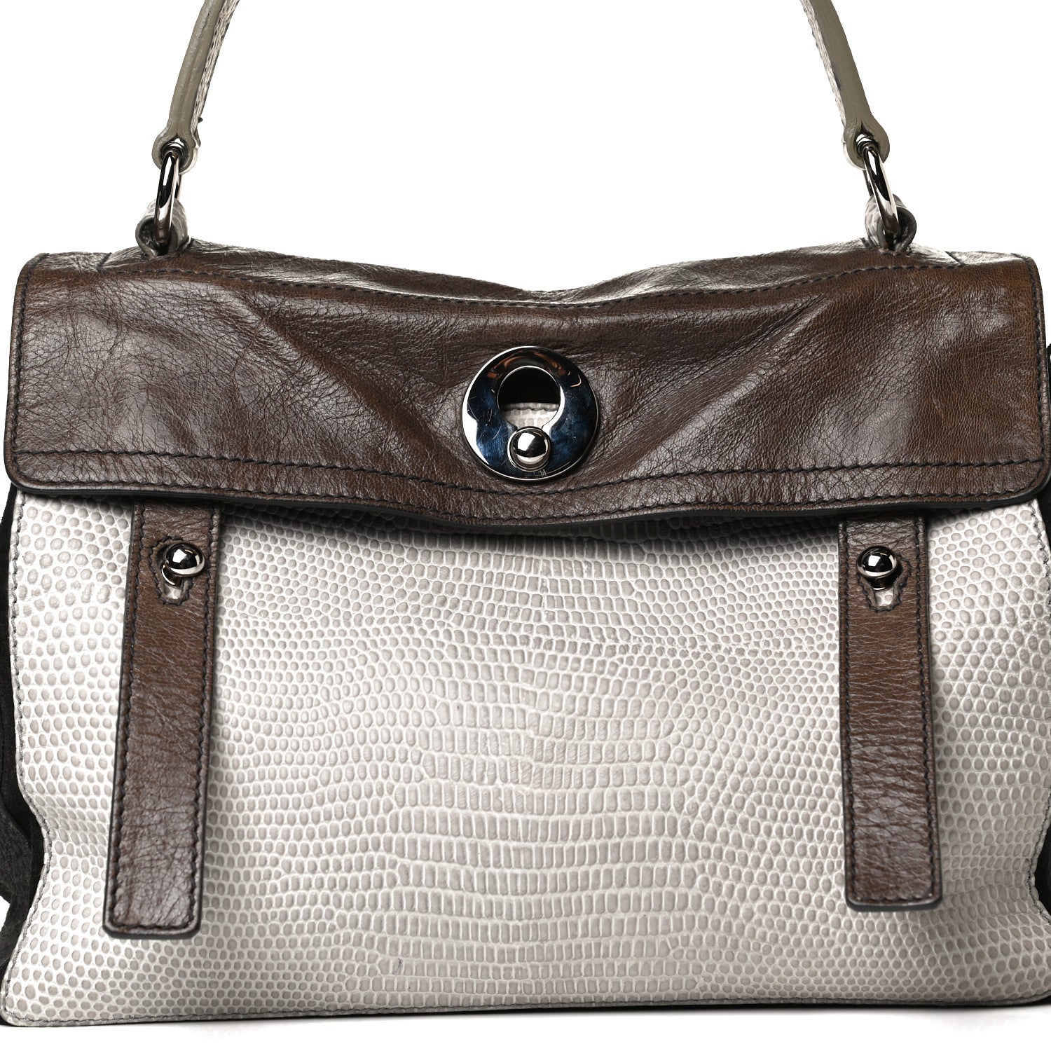 Saint Laurent Calfskin Lizard Embossed Medium Muse Two Brown 8 of 36