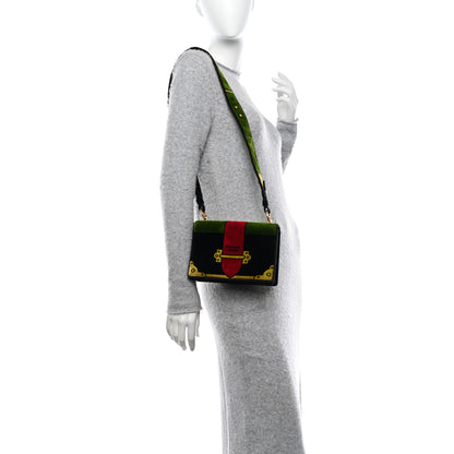 Prada Velluto Ricamo Cahier Shoulder Bag Black 2 of 10