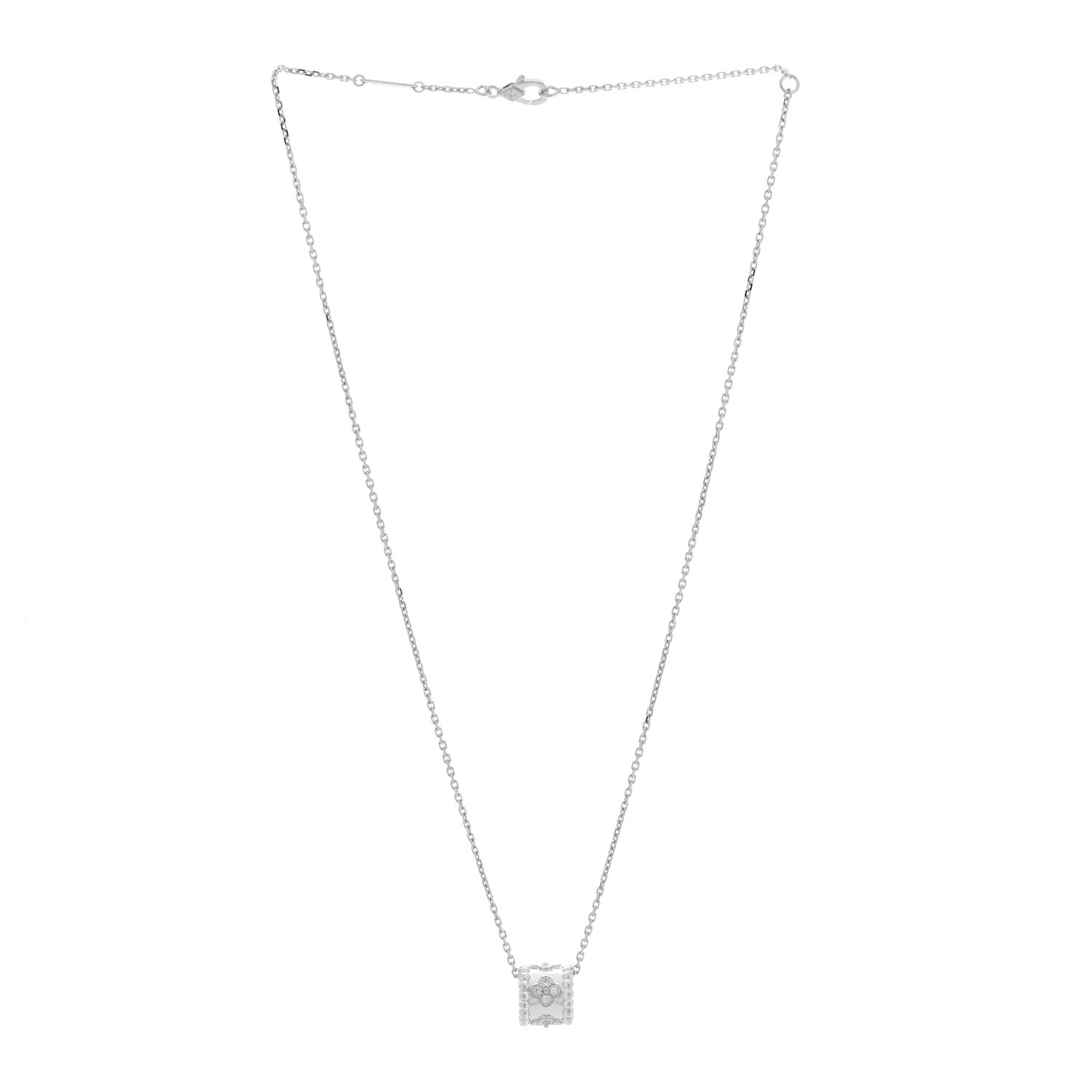 Van Cleef & Arpels 18K White Gold Diamond Small Perlee Clovers Pendant Necklace 3 of 4