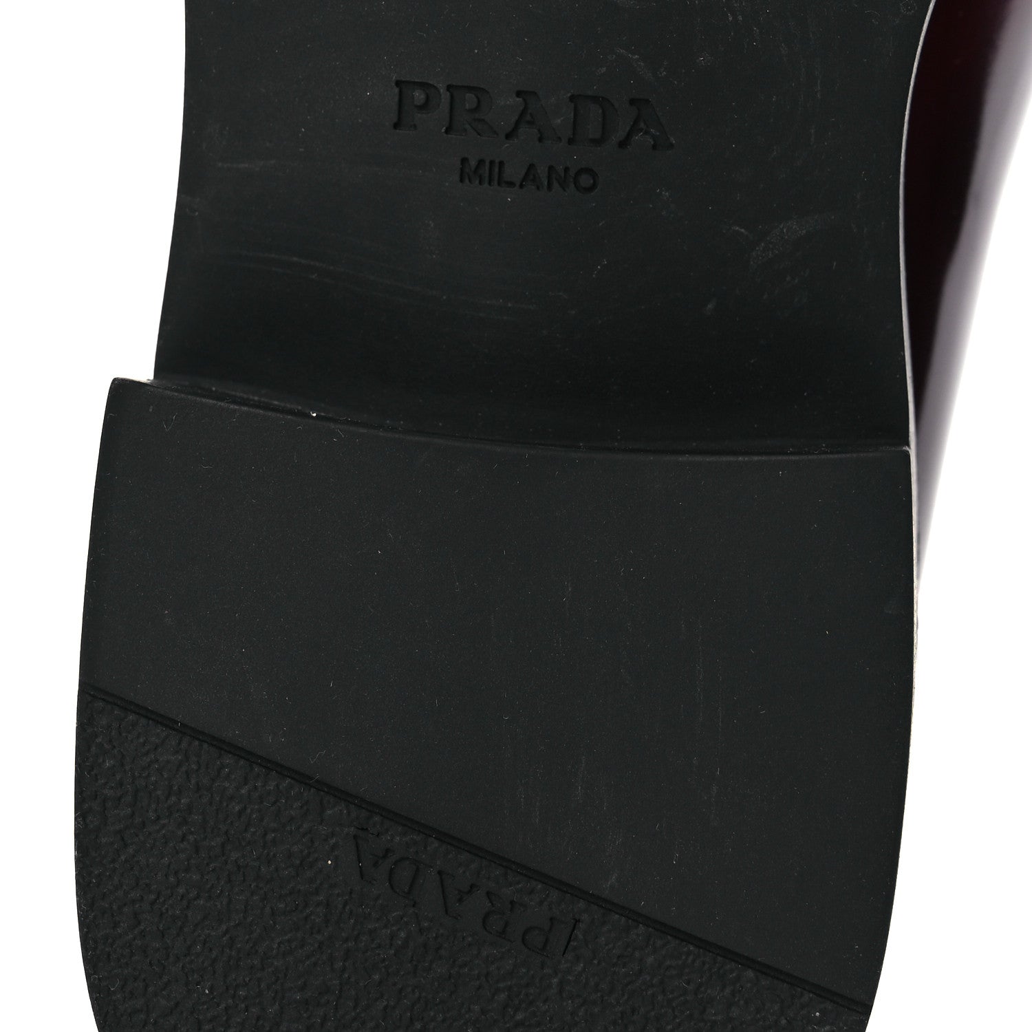 Prada Brushed Calfskin Metal Triangle Logo 50mm Loafers 38.5 Porpora Fume 8 of 12