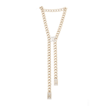 Chanel Chain Link Crystal CC Dog Tag Charm Necklace Gold 3 of 4