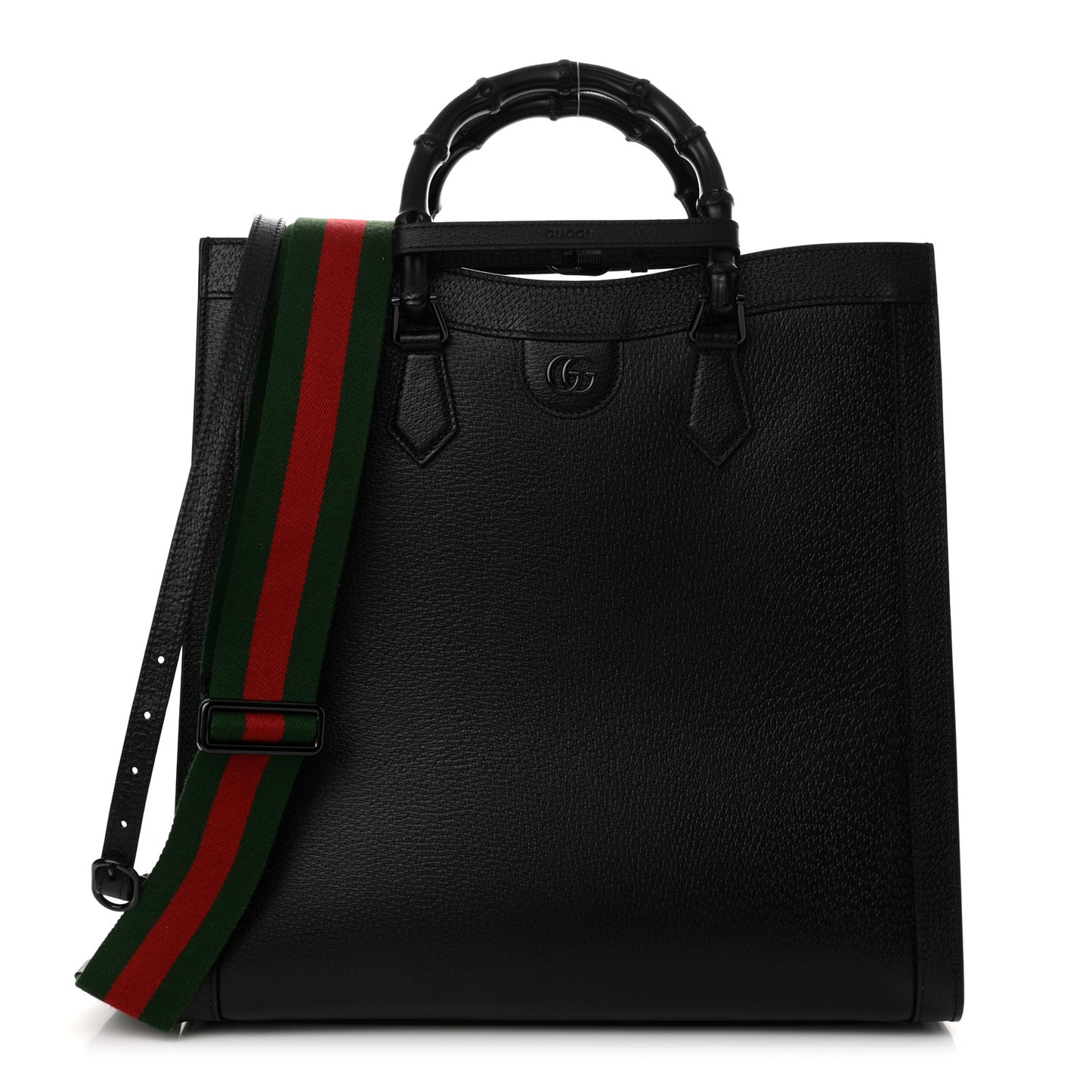 Textured Dollar Calfskin Web Monochrome Large Diana Tote Bag Black