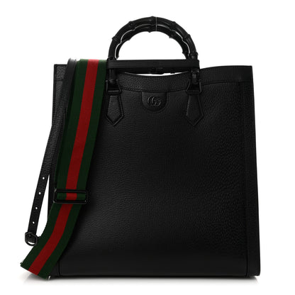 Gucci Textured Dollar Calfskin Web Monochrome Large Diana Tote Bag Black 1 of 11