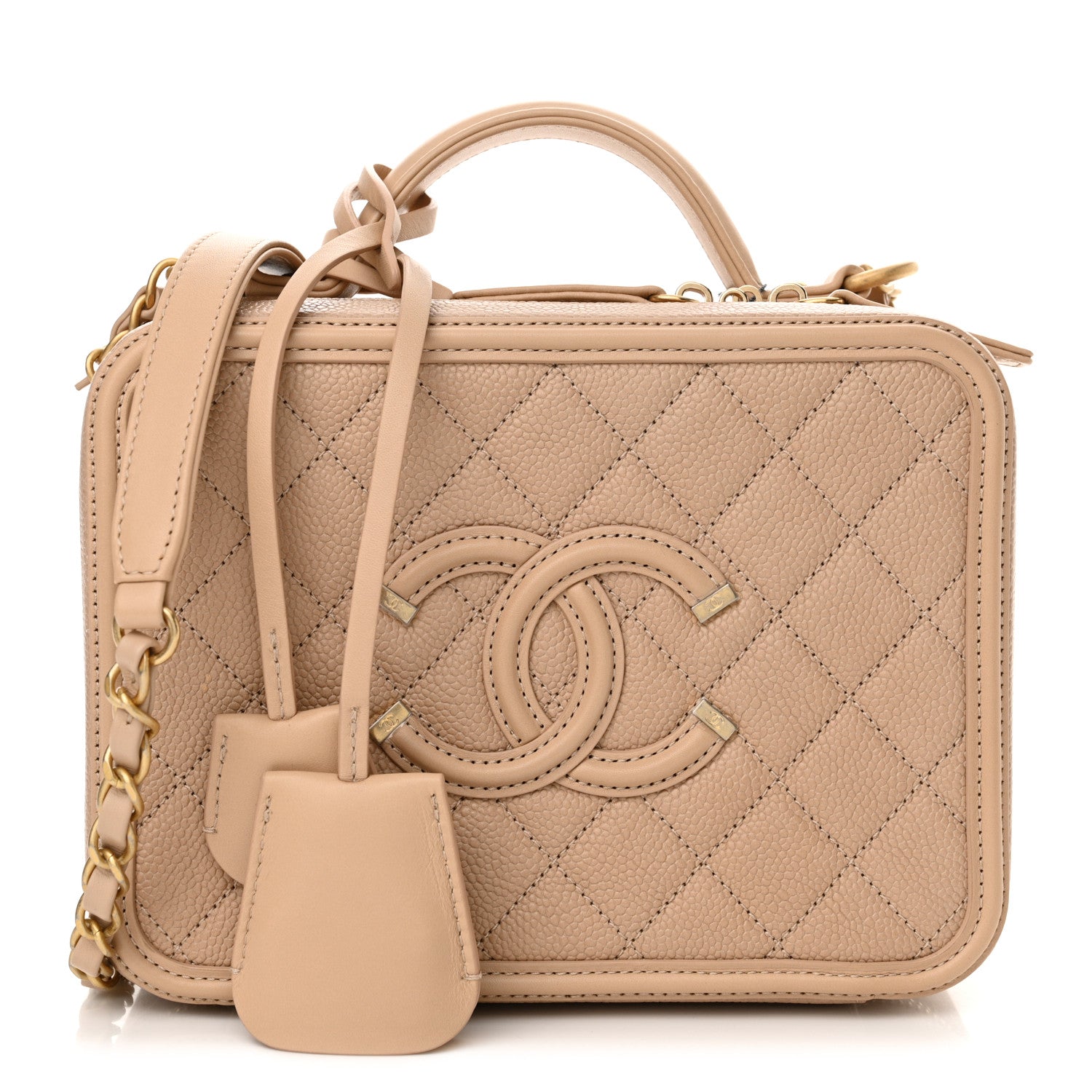 Chanel Caviar Quilted Medium CC Filigree Vanity Case Beige 1 of 10