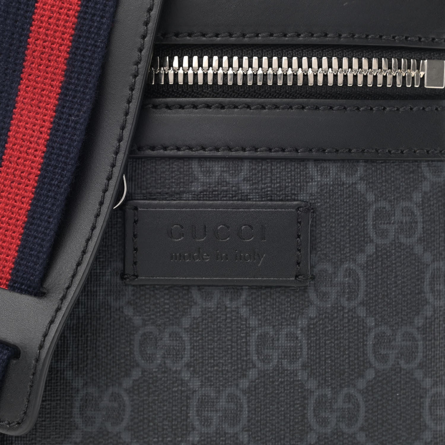 Gucci GG Supreme Monogram Appia Calfskin Web Small Camera Messenger Bag Black Grey 8 of 11
