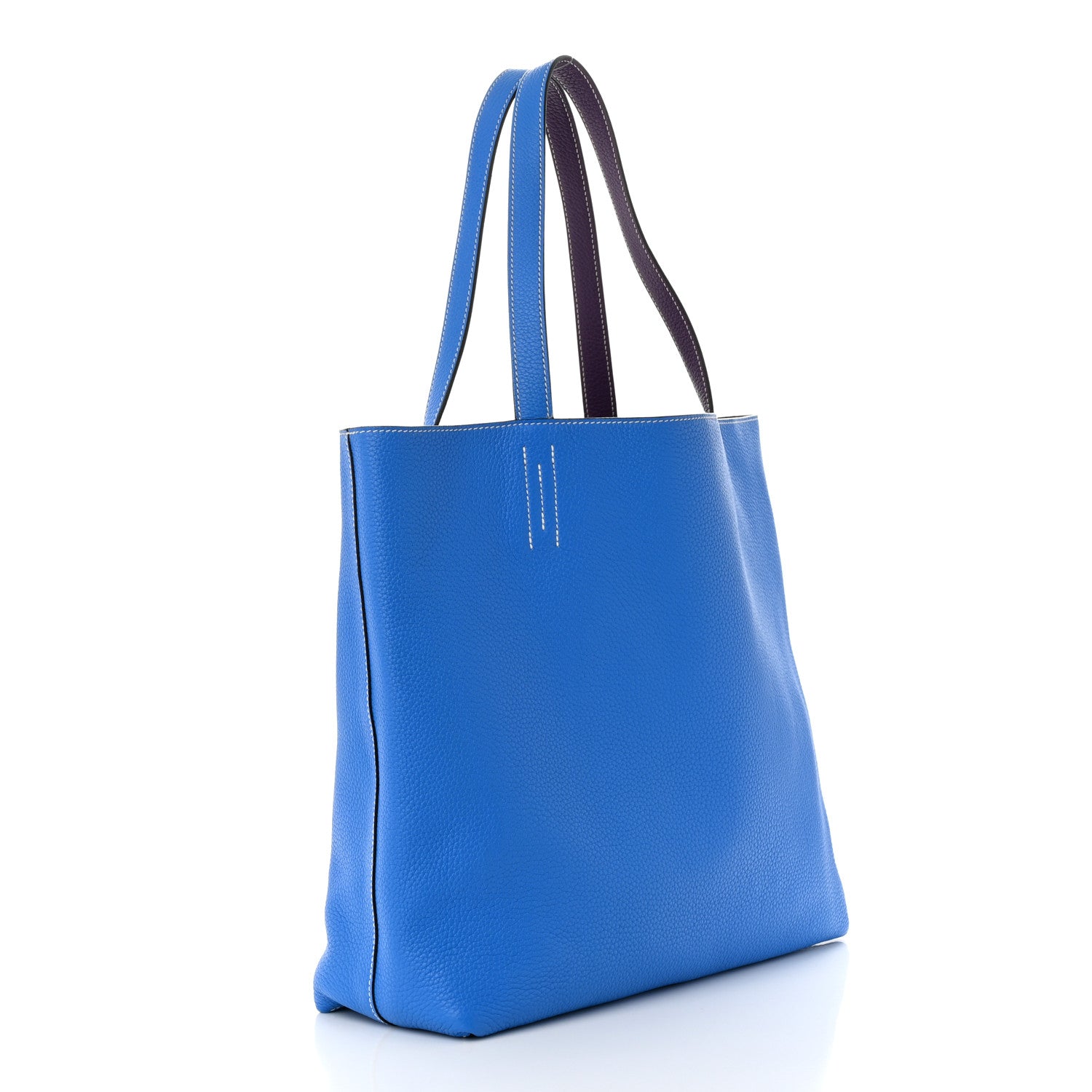 Hermes Taurillon Clemence Double Sens 45 Reversible Tote Bleu Zanzibar Ultraviolet 5 of 17
