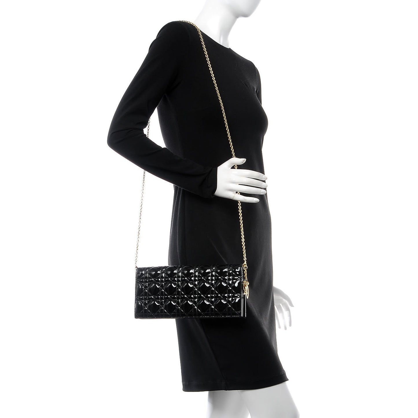 Patent Cannage Lady Dior Convertible Clutch Black