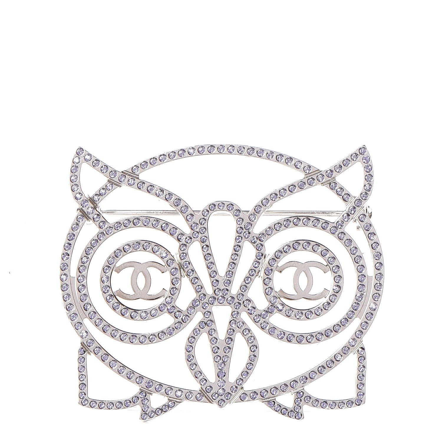 Chanel Strass Crystal Owl CC Brooch Purple Ruthenium 1 of 5