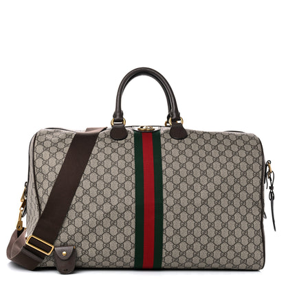 Gucci GG Supreme Monogram Textured Dollar Calfskin Web Large Savoy Duffle Bag Beige Ebony New Acero 1 of 11