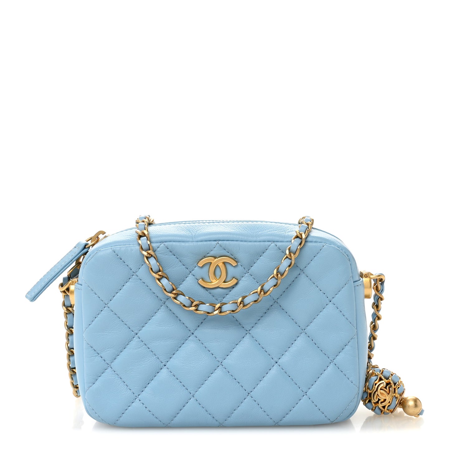 Lambskin Quilted CC Pearl Crush Camera Case Light Blue