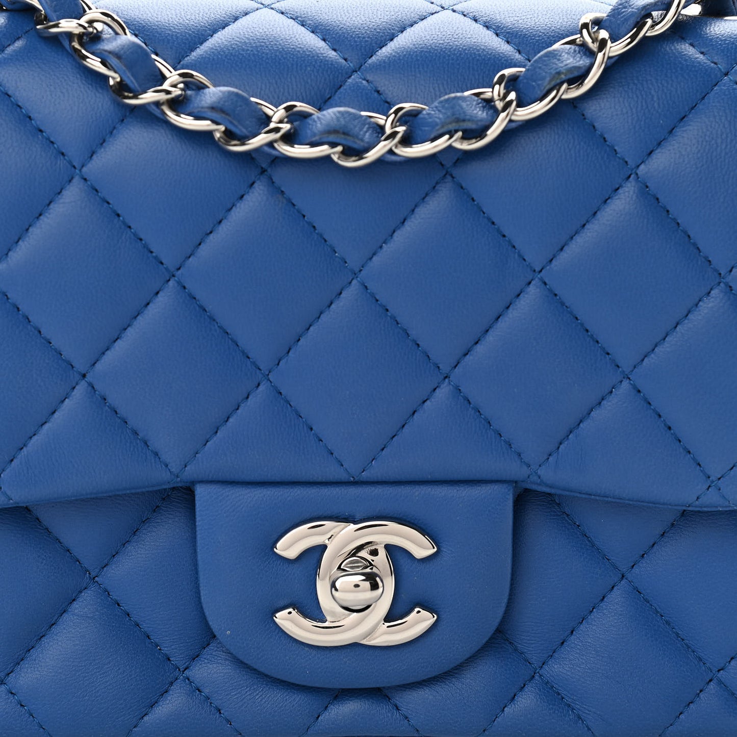 Lambskin Quilted Mini Square Flap Blue