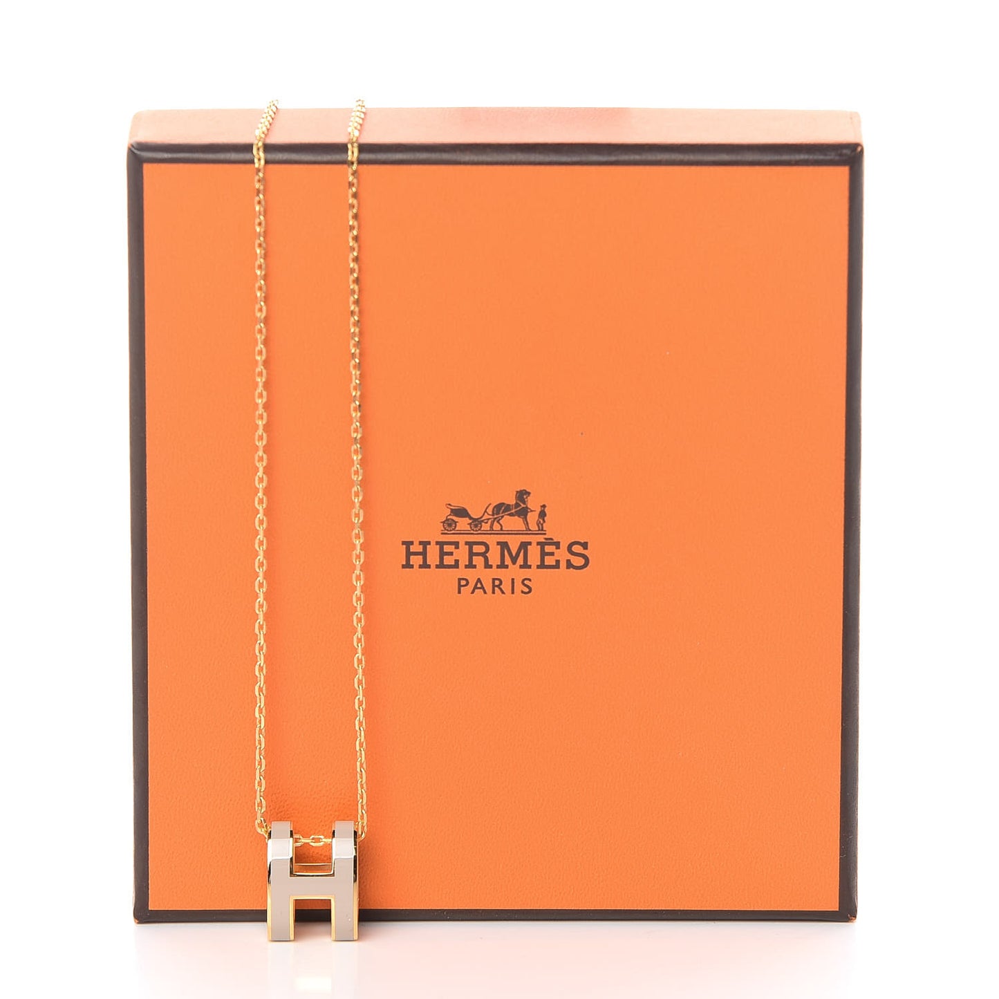 Lacquered Gold Pop H Pendant Necklace Marron Glace