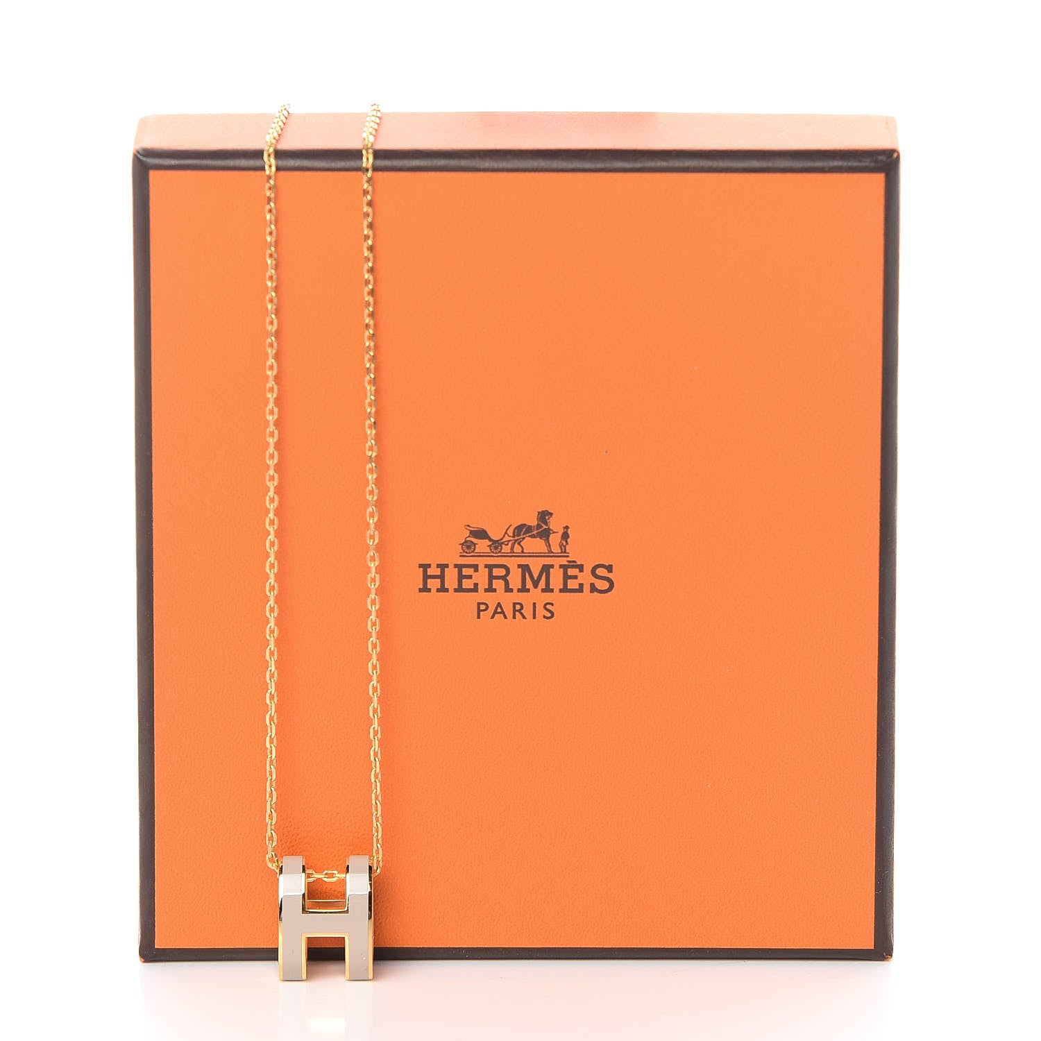 Hermes Lacquered Gold Pop H Pendant Necklace Marron Glace 8 of 8