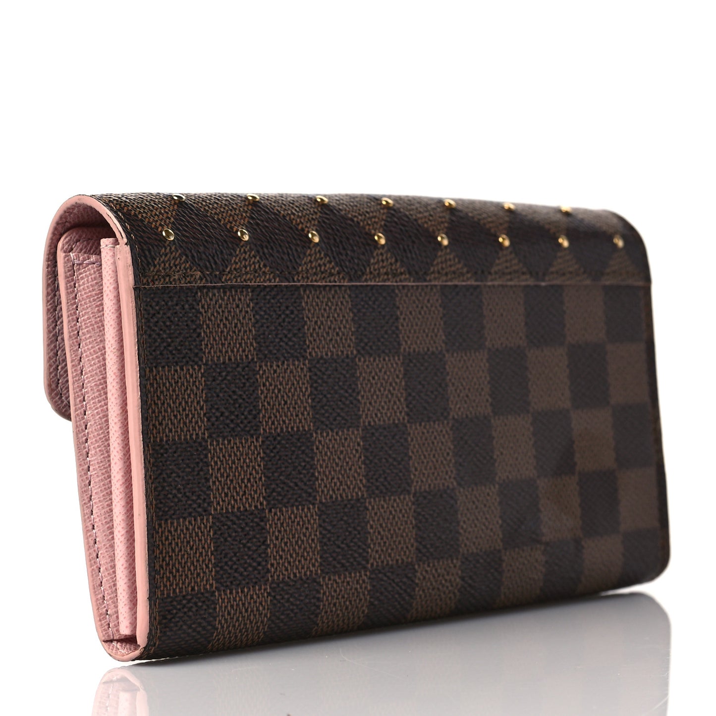 Damier Ebene Studded Sarah Wallet NM Rose Ballerine