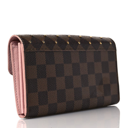 Louis Vuitton Damier Ebene Studded Sarah Wallet NM Rose Ballerine 3 of 8
