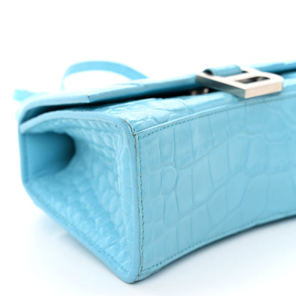 Balenciaga Shiny Calfskin Crocodile Embossed Hourglass Top Handle Bag XS Bright Bleu 10 of 12