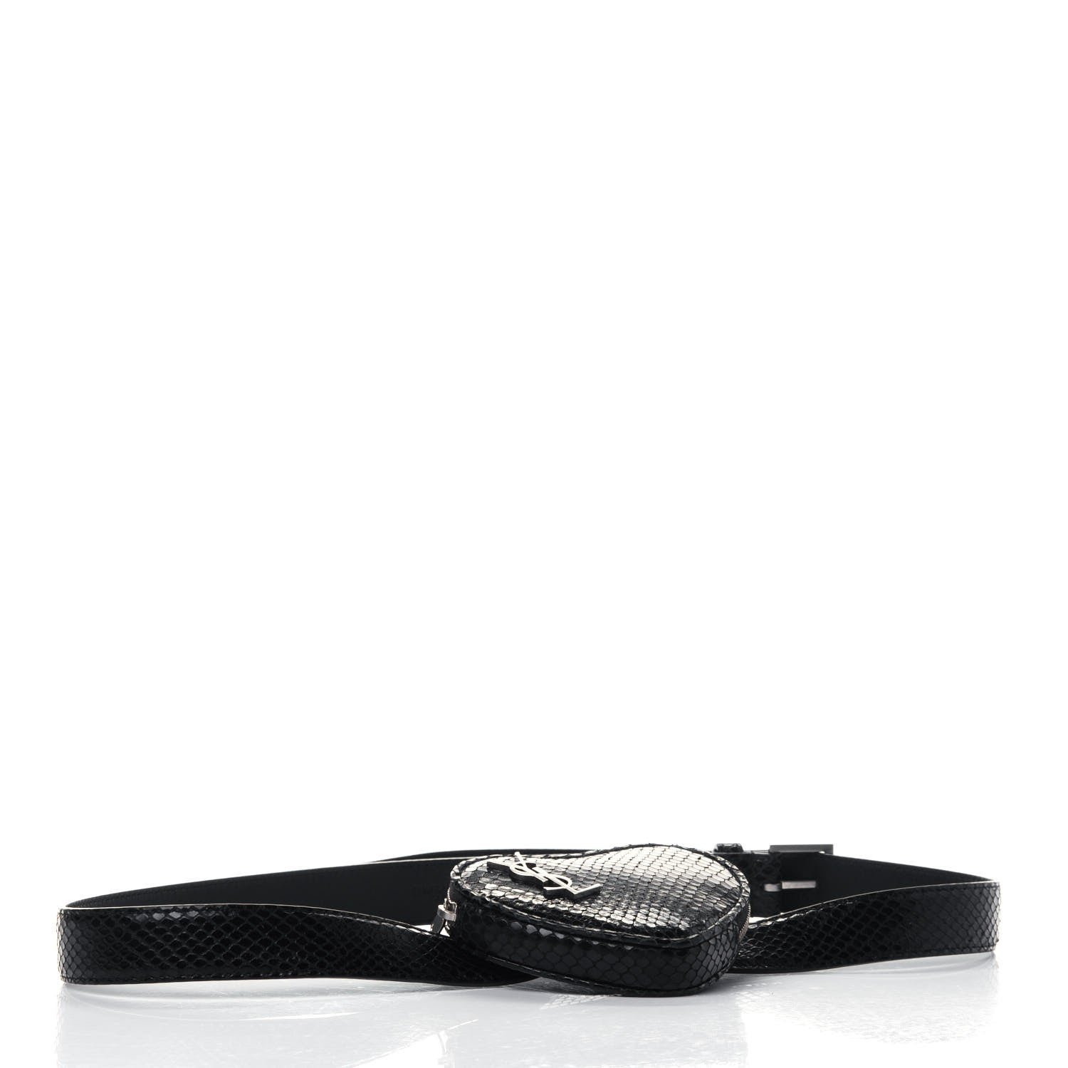 Saint Laurent Calfskin Snakeskin Embossed Love Heart Belt Bag 90 36 Black 3 of 5