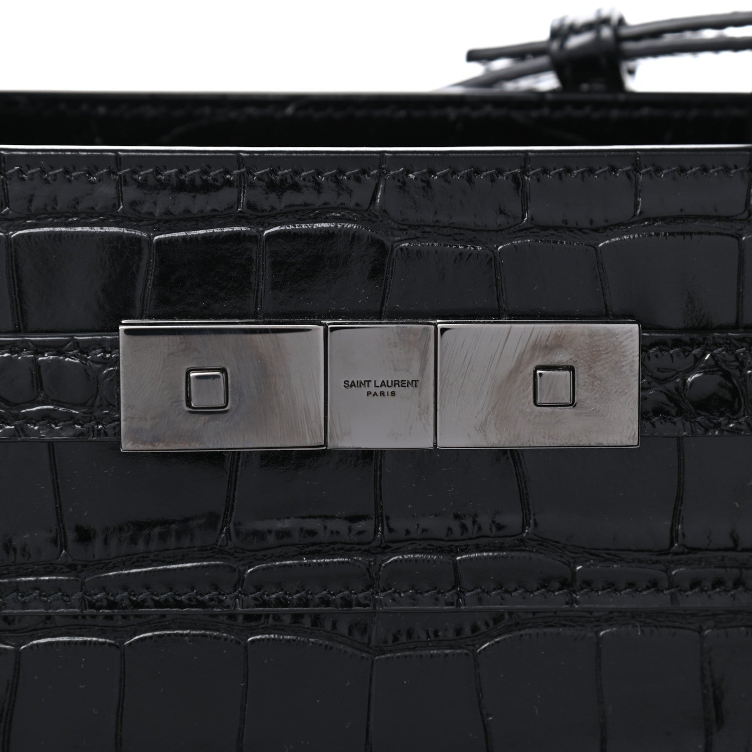 Saint Laurent Shiny Calfskin Crocodile Embossed Small Manhattan Shopper Tote Black 9 of 9