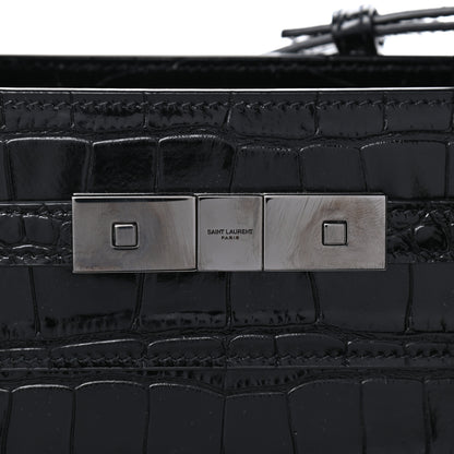 Saint Laurent Shiny Calfskin Crocodile Embossed Small Manhattan Shopper Tote Black 9 of 9