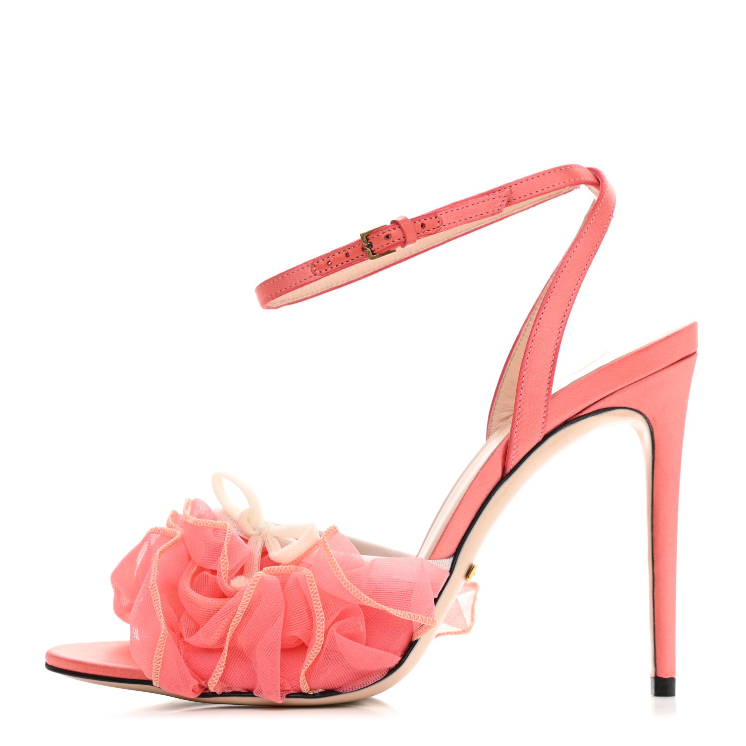 Gucci Tulle Ruffle High Heel Slingback Sandals 38 Peach White 1 of 8