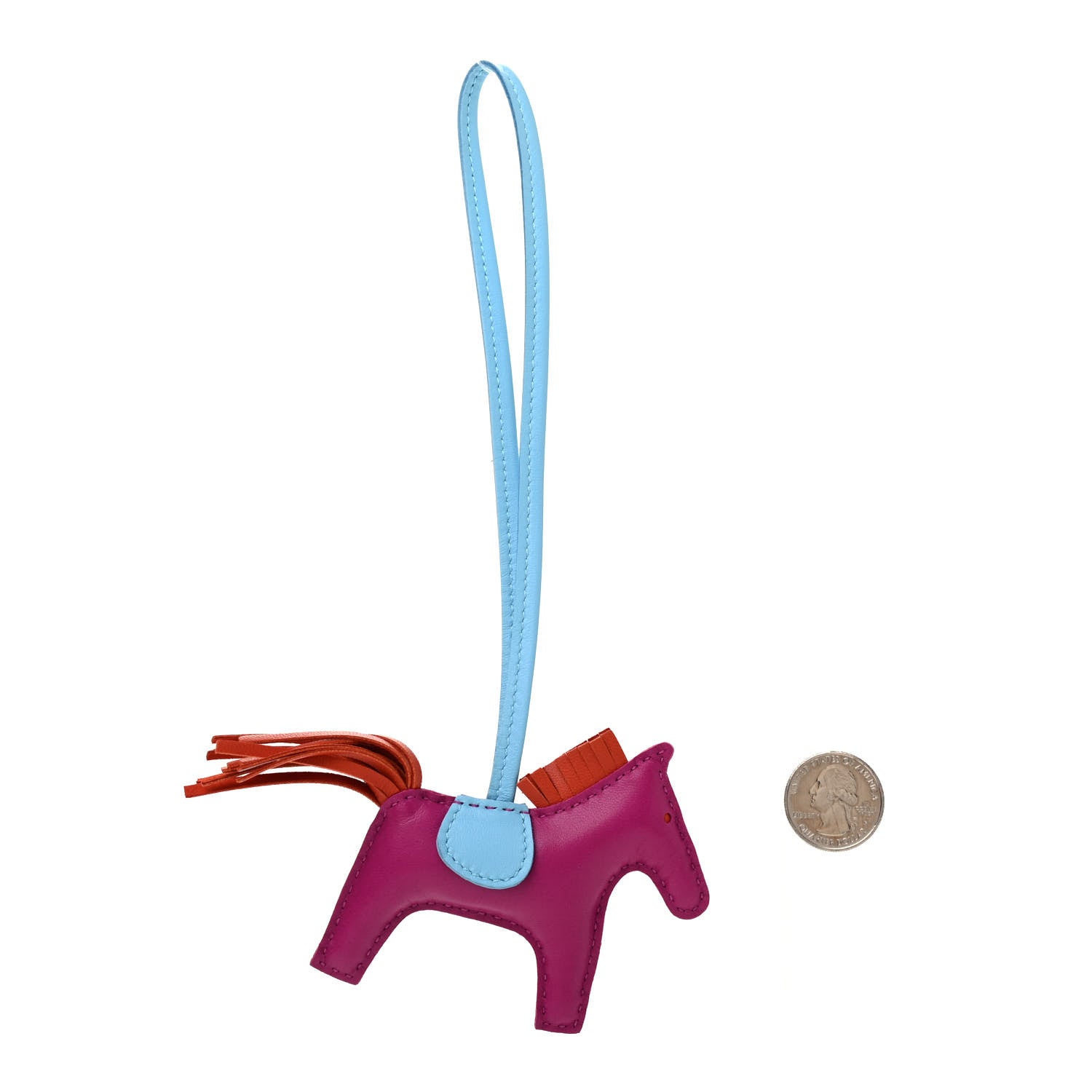 Hermes Milo Lambskin Grigri Rodeo Horse Bag Charm PM Rose Pourpre Cornaline Celeste 2 of 3
