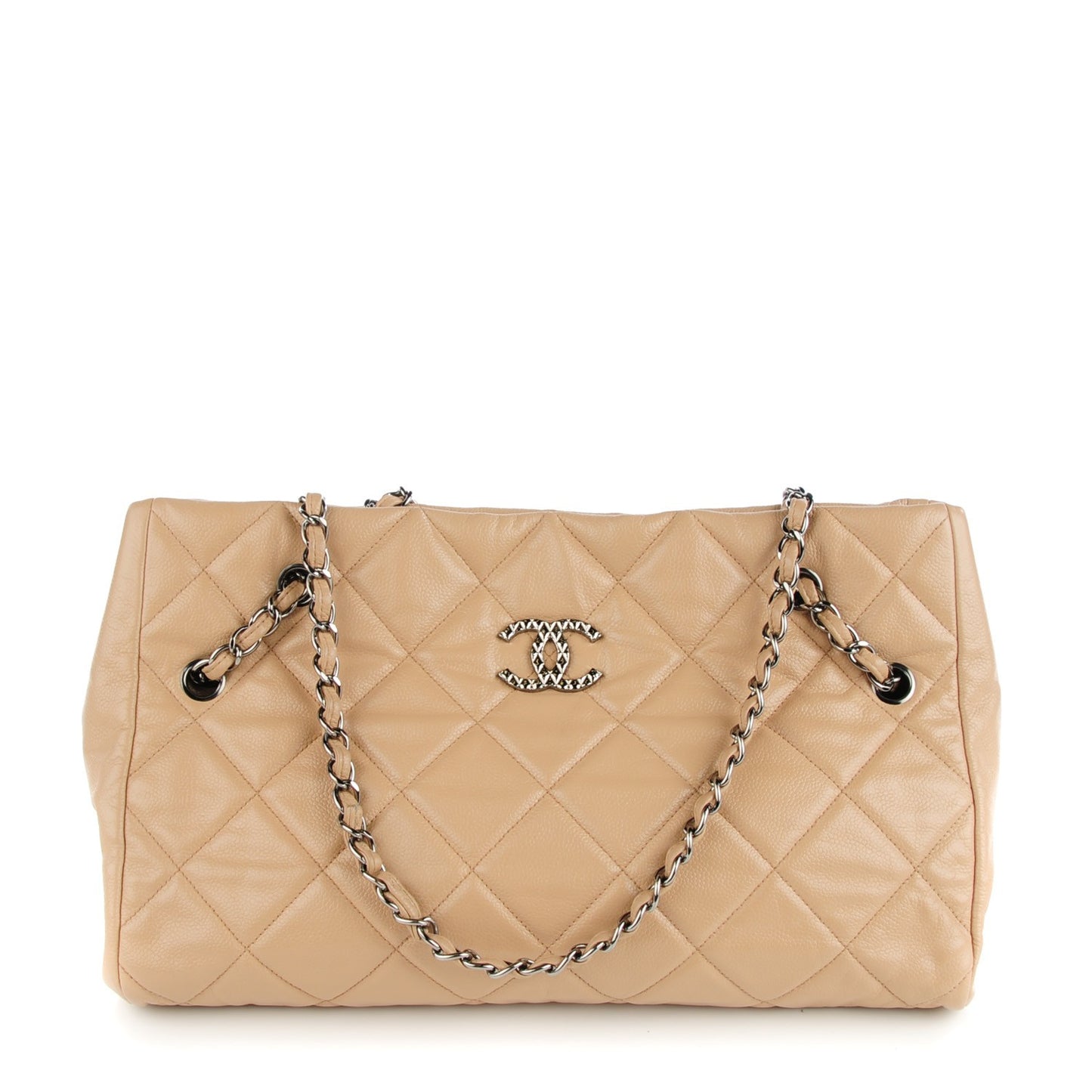 Soft Caviar Quilted Medium Cells Tote Beige