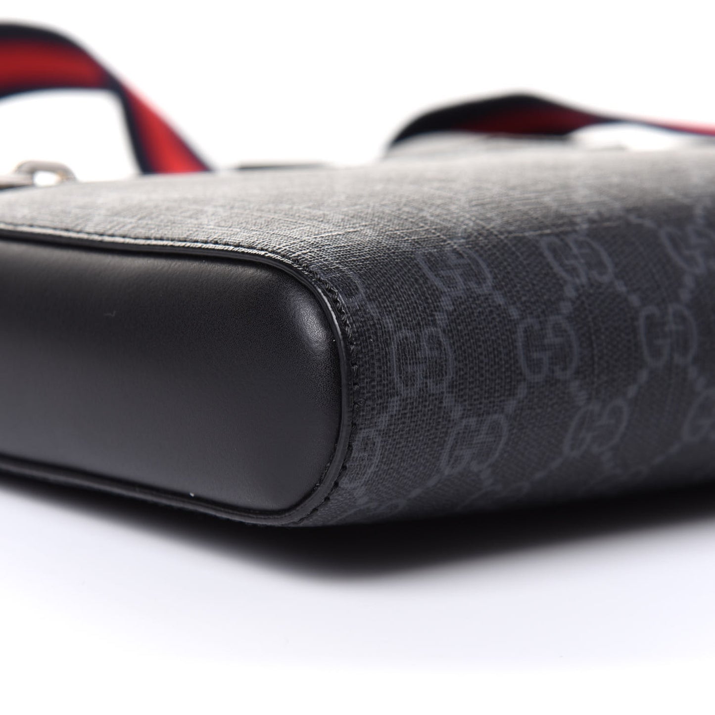 GG Supreme Monogram Web Small Flat Messenger Bag Black Grey