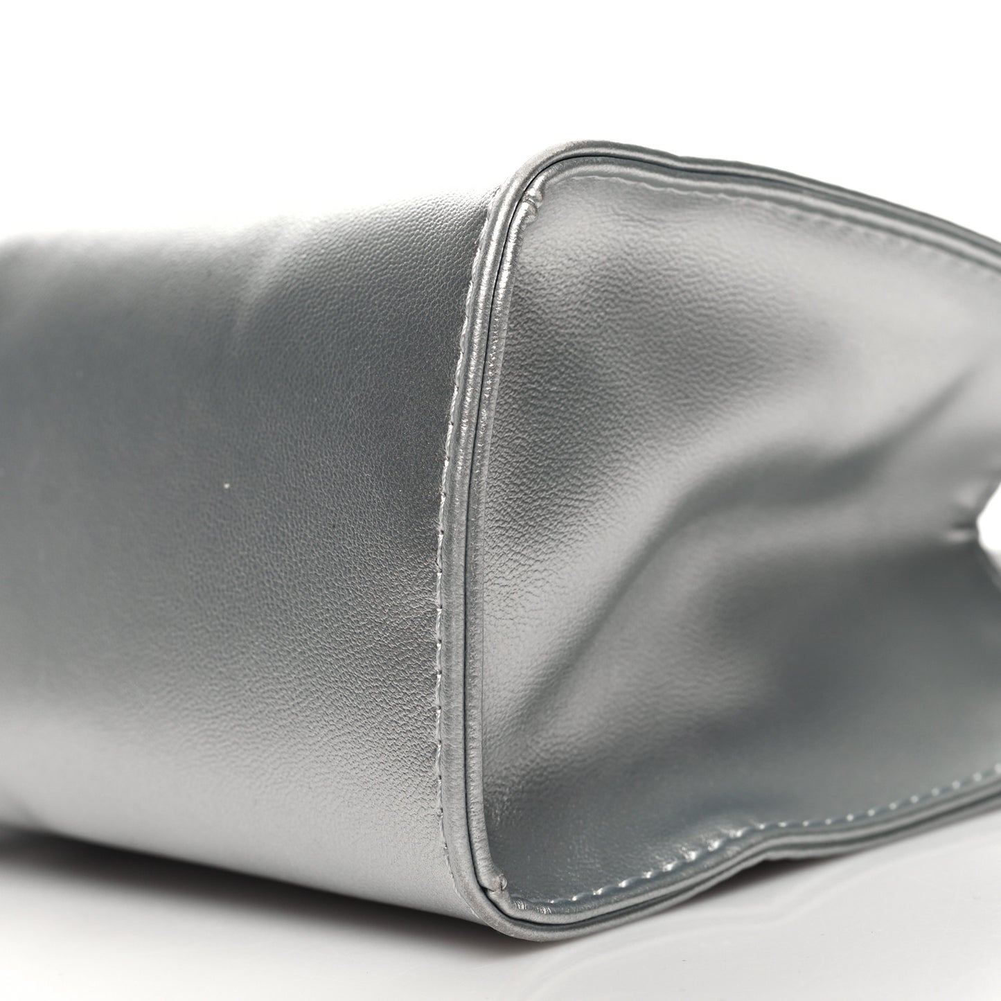 Metallic Vegan Leather Small Shopping Bag Silver
