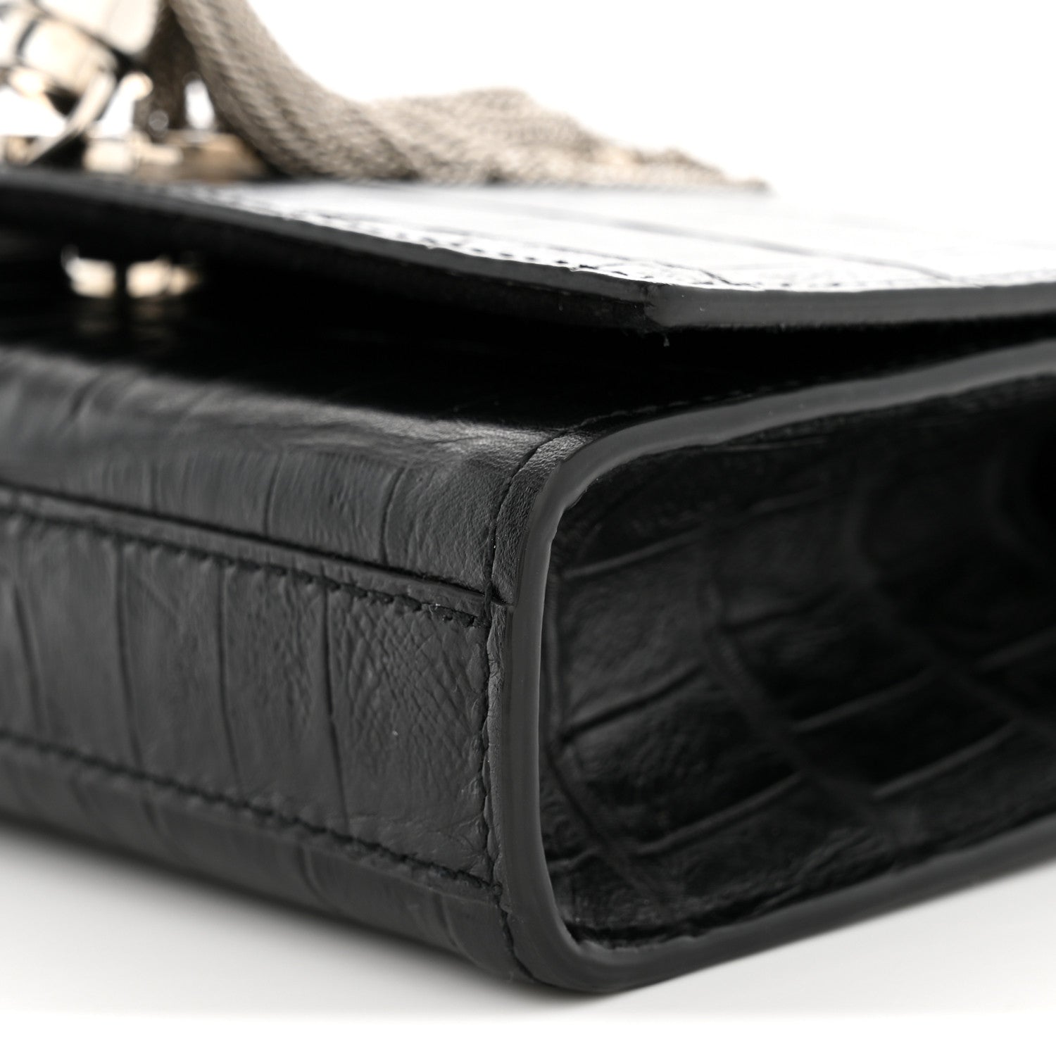 Saint Laurent Calfskin Crocodile Embossed Small Classic Monogram Kate Tassel Satchel Black 10 of 10